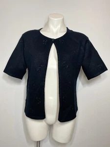 Liz Claiborne LizSport Black Button Cardigan Sweater Sz Medium Short Sleeve Rose - Picture 1 of 7