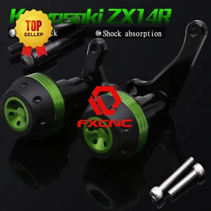 FXCNC CNC Motorcycle Frame Sliders Crash Protector Pads For ZX14R 2006-11 Green - Bild 1 von 11