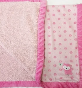 Carters Child Of Mine Pink Owl w/Butterfly Baby Blanket Flowers Daisy Print NICE - Picture 1 of 3
