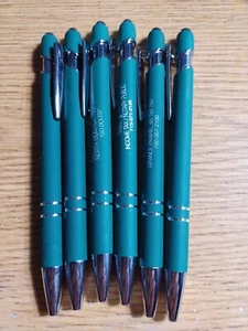 X 6 Misprint Lot Green Metal Soft Touch Alpha Stylus Click Pen Blue Ink New