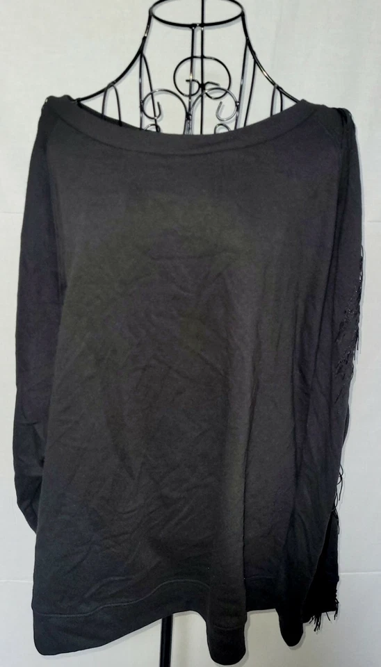 Levi's Womens Reese Black Fringe Crew Neck Sweatshirt Top Plus 3x BHFO 9272