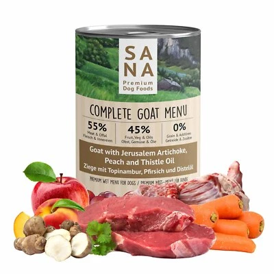 SANADOG Nass-Menü Ziege Topinambur & Pfirsich 400g Nassfutter Hund Getreidefrei - Bild 1 von 4
