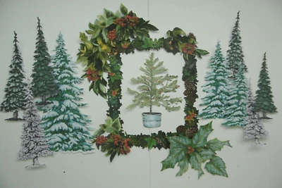 TATTERED LACE*CARNATION CRAFTS*TWO RED ROBINS Tattered Lace*Carnation Craft*Two Red Robins*CHRISTMAS*TREES*HOLLY**Card*Topper