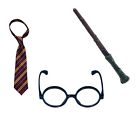 Wizard School Kid Harry fancy dress 3 piece costume set Tie Glasses Wand Potter
