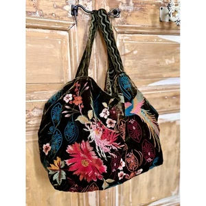 Johnny Was Ashira Velvet Tote Bag Floral Bird Tiger Eye Brown Handbag Purse NEW - Picture 1 of 9