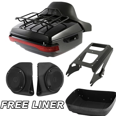 King Trunk Backrest Rack Mount Speakers Light Fit For Harley Touring Glide 09-13 - Image 1 of 4