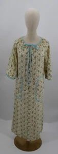 Vintage Keyloun Housecoat Nightgown Womens Small Floral Cotton Blue Yellow 1960s - Picture 1 of 11