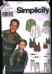 7030 Vintage Simplicity Sewing Pattern Mens Boys Shirt Vest Tie Suspenders OOP - Picture 1 of 2