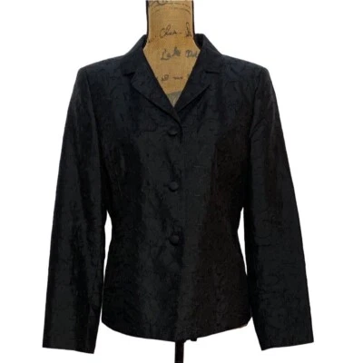Talbots Blazer 8 Black Pure Silk Embroider Leaf Vine Button Down Jacket Career - Image 1 of 4