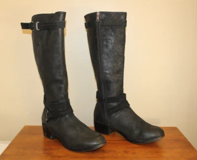Botas UGG Mujer Talla 8.5 Darcie Cuero Negro Altas Montar 1004172 Cremallera Completa Foto 1 de 4