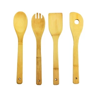 Kochbesteck Set  Kochutensilien Küchenhelfer Kochlöffel 4 teilig Bambus - Bild 1 von 6