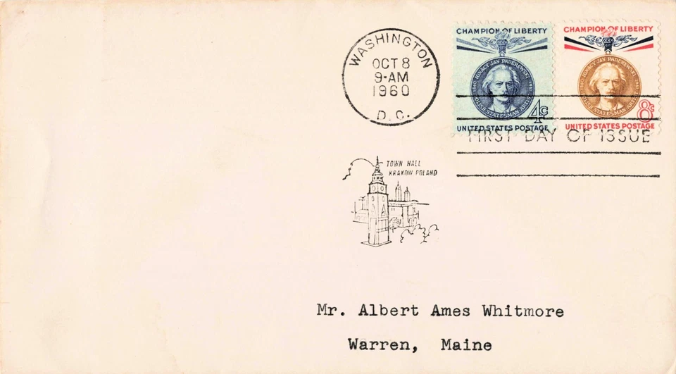 1960 4¢ & 8¢ Champions of Liberty Oct 8 First Day Issue Washington DC Cancel - Image 1 of 1