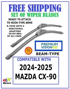 Wiper Blade Set Premium-Vision Beam-Type for 2024-2025 Mazda CX-90 - Picture 1 of 5