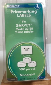 Monarch Pricemarking Labels for Garvey 22-88 - 3 Rolls 2 Line White 925127 New - Picture 1 of 6
