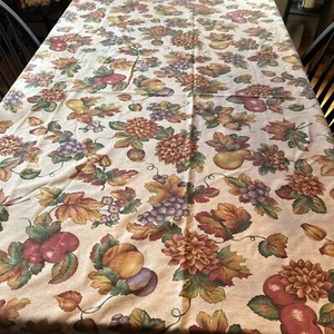 Tablecloth Multicolor Beige Fruit Fall Leaves Pears Apples Rectangular 96"x 58" - Picture 1 of 5