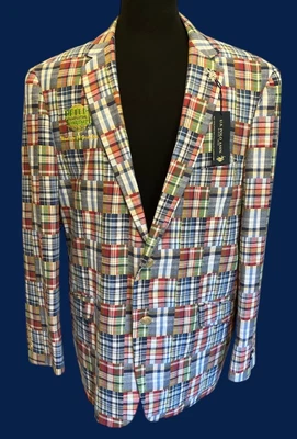 Blazer U.S. Polo Assn Para Hombres 46R Madras Patchwork Detlef Schrempf Golf Logo Clásico Foto 1 de 4