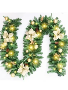 9FT Christmas Garland with Lights Fireplace Stairs Wreath Pre Lit Decor Outdoor - Picture 1 of 6