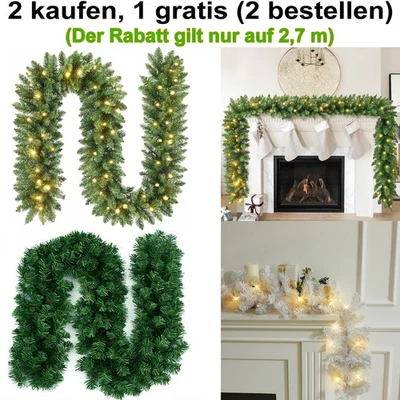 2.7m 5m 10m 20m Weihnachtsgirlande Tannengirlande mit LED Außen Weihnachten Deko - Bild 1 von 4