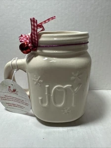 Vintage Weihnachten Einmachglas mit Henkel Handarbeit weiß Keramik "Freude" - Bild 1 von 3