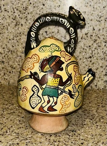 Olla de loza estilo peruano pintada a mano hecha a mano, gato - Imagen 1 de 5