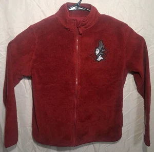 Disney Maleficent Fleece Zip Up Jacket Sweater Size Small Maroon Embroidered - Picture 1 of 8