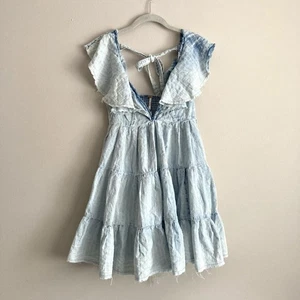 Free People Undone Mini Flutter Sleeve Dress Blue Small Raw Hemline Festival - Picture 1 of 11