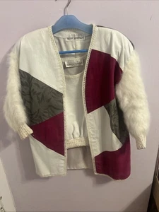 Vintage Leather Jacket Angora Sleeves Crocheted Trim W/ Separate Leather Shell - Picture 1 of 7