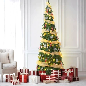 Árbol de Navidad plegable preiluminado árbol de Navidad blanco cálido y luz de color - Imagen 1 de 24