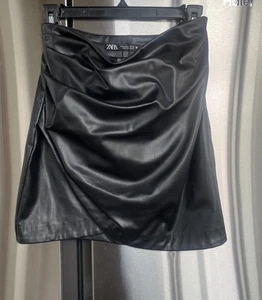 Zara Damen Leder Minirock Schwarz Größe M - Bild 1 von 3