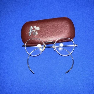 Vintage Silver Wire Rim Glasses & Case Marked Unknown Maker - Picture 1 of 14