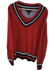 Suéter Brooks Brothers Rojo Cuello Redondo Talla GRANDE Mezcla de Algodón Cachemir Rayas - Imagen 1 de 11