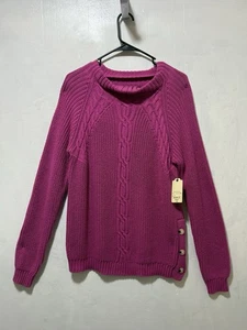 St. John's Bay Long Sleeve Pull Over Knit Sweater Women’s Sz L Fuchsia Pink NWT - Picture 1 of 8
