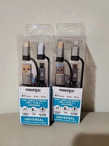 2 PowerXcel 3-in-1 USB to Micro+ Type-C + Lighting 6ft FAST CHARGE Cable Adapter - Picture 1 of 5