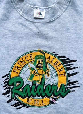 Принц Альберт рейдеры 90-х фруктовый ткацкий станок толстовка BANNNED XL серый WHL хоккей винтажный - Изображение 1 из 4