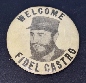Willkommen Fidel Castro in New York 1960 Kuba politischer Kommunist Pin Button Vintage - Bild 1 von 3