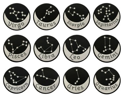 Zodiac Sign Patch Embroidered Iron-On Clothes, Birthday Gift Astrology Horoscope - Image 1 of 4