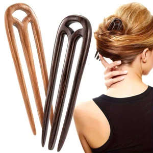 Women 3 Prong Retro Hair Sticks Wooden French Hair Chopsticks Hair Pins 2025 - Picture 1 of 12