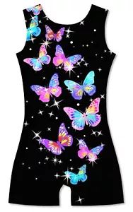 Butterflies Leotards for Girls Gymnastics 4t 5t Black Sparkly Shiny Biketards - Picture 1 of 2