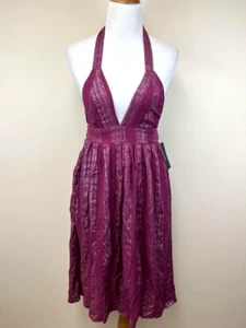 NWT Lulus S Charlize Magenta Silver Metallic Striped Halter Dress - Picture 1 of 5