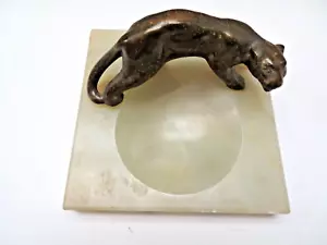 Art Deco Bronze Panther Sculpture on Marble Poche 1930's - Picture 1 of 8