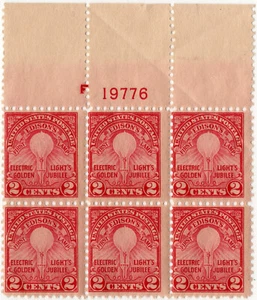 Scott #654 Edison's Lamp Plate Block of 6 Stamps - MNH P#19776 - Picture 1 of 2