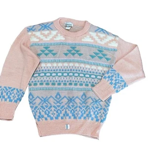 Vintage Grannycore Pullover Damen M Pastell Cottagecore Lite Academia Rosa Blau - Bild 1 von 13