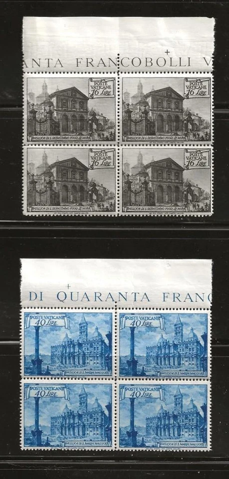 VATICAN - TWO 1949 MNH BASCILICA BLOCKS OF FOUR - SCOTT 127, 131 - H29 - Image 1 of 1