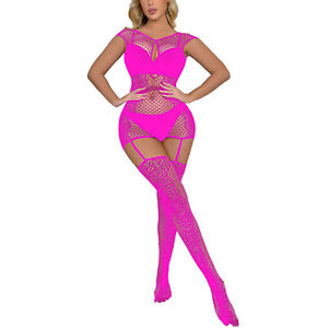 Womens Body Stocking Bodysuit Fishnet Sleepwear Hollow Out Lingerie Thigh-Highs