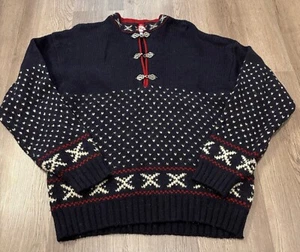 Suéter De Colección Deauville Tejido de Lana Talla Pequeña Norwegian Fair Isle Azul Marino/Rojo - Imagen 1 de 6