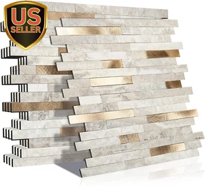 10-Sheet Peel and Stick Marble Tiles for Kitchen, Marble Beige with Vintage G... - Picture 1 of 1