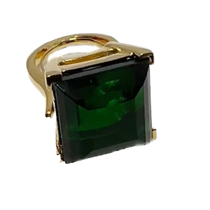 KENNETH JAY LANE, EMERALD COLORED CRYSTAL SQUARE STATEMENT RING - Picture 1 of 10