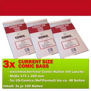 300x custodie per fumetti Comic Concept dimensioni correnti con linguetta 175 x 269 mm