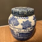 Antique Ceten Ware Small Blue & White Willow  Pattern Lidded Ginger Jar England