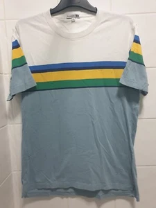 UNIQLO JW Anderson JWA Men Multi Striped Short Sleeve T Shirt Size M Pale Blue - Picture 1 of 6